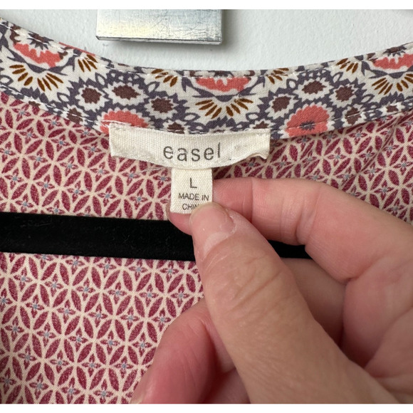 Easel LA Floral Ruffle Peasant Top L Boho Cottagecore Blouse 3/4 Sleeve A43 - Picture 3 of 7